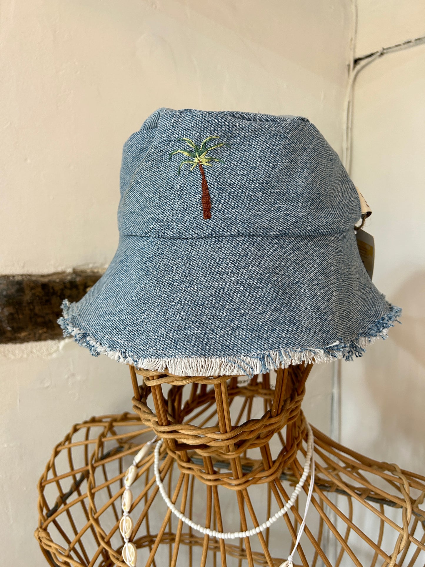 Saffron Skies recycled denim bucket hat *hand embroidered*