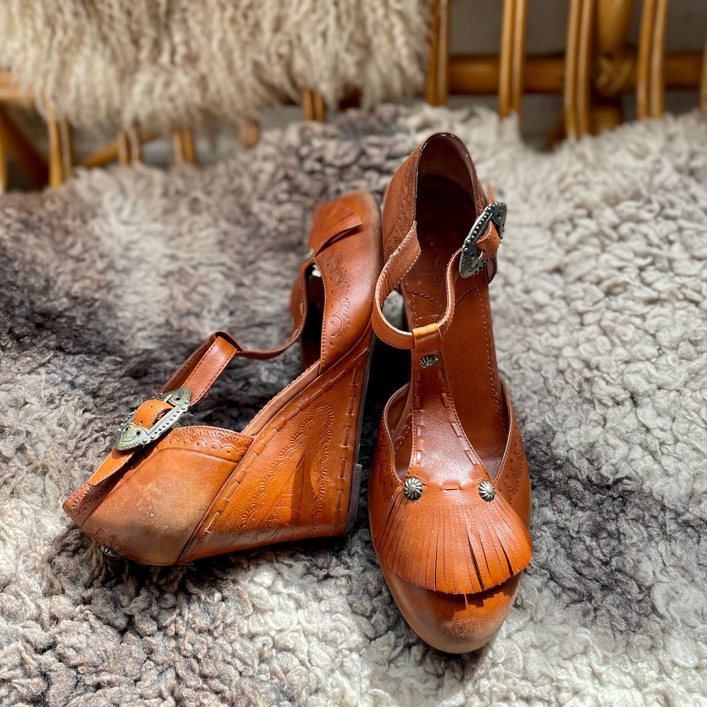 Vintage Tan Wedge Sandals