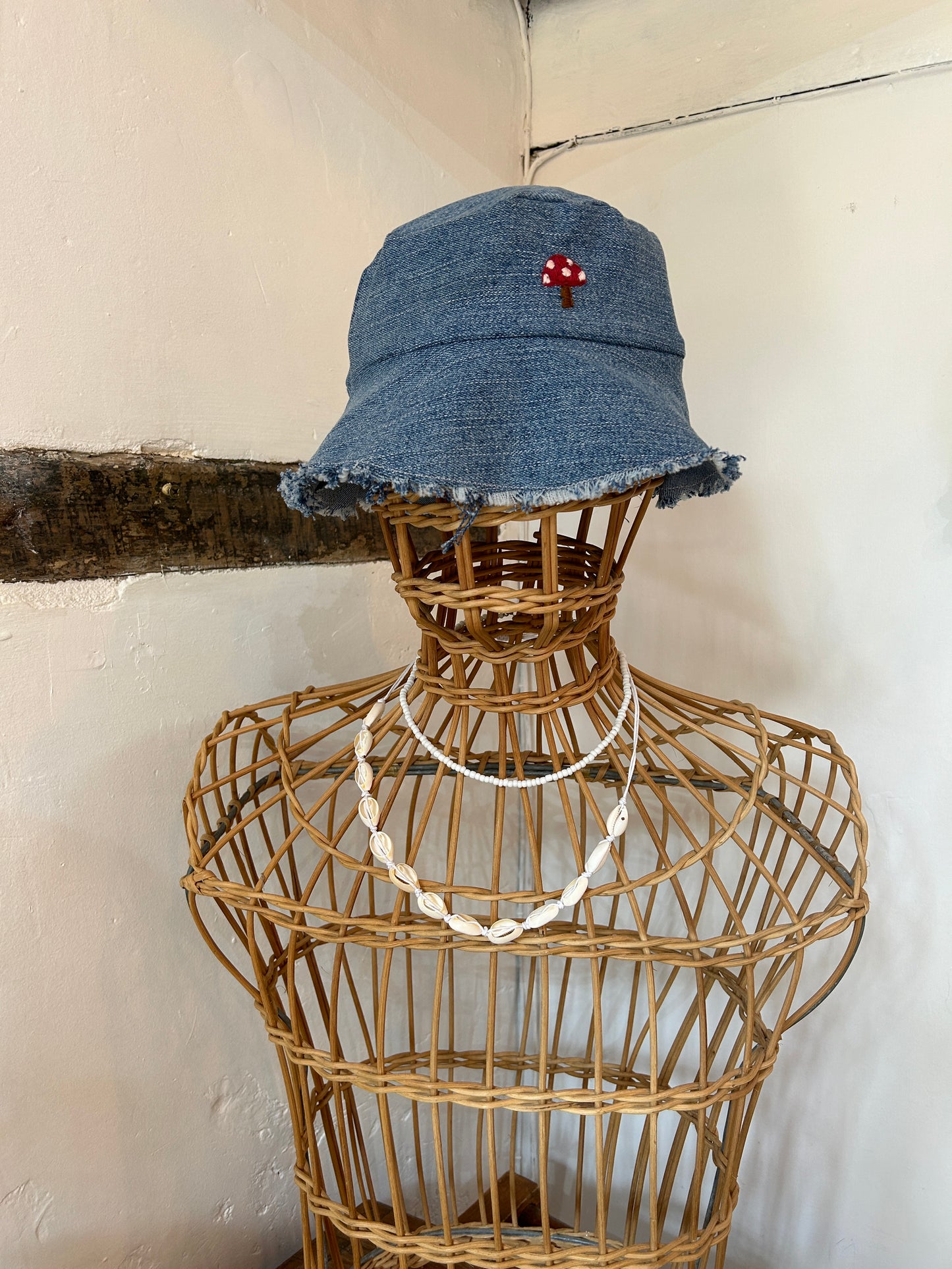 Saffron Skies recycled denim bucket hat *hand embroidered*