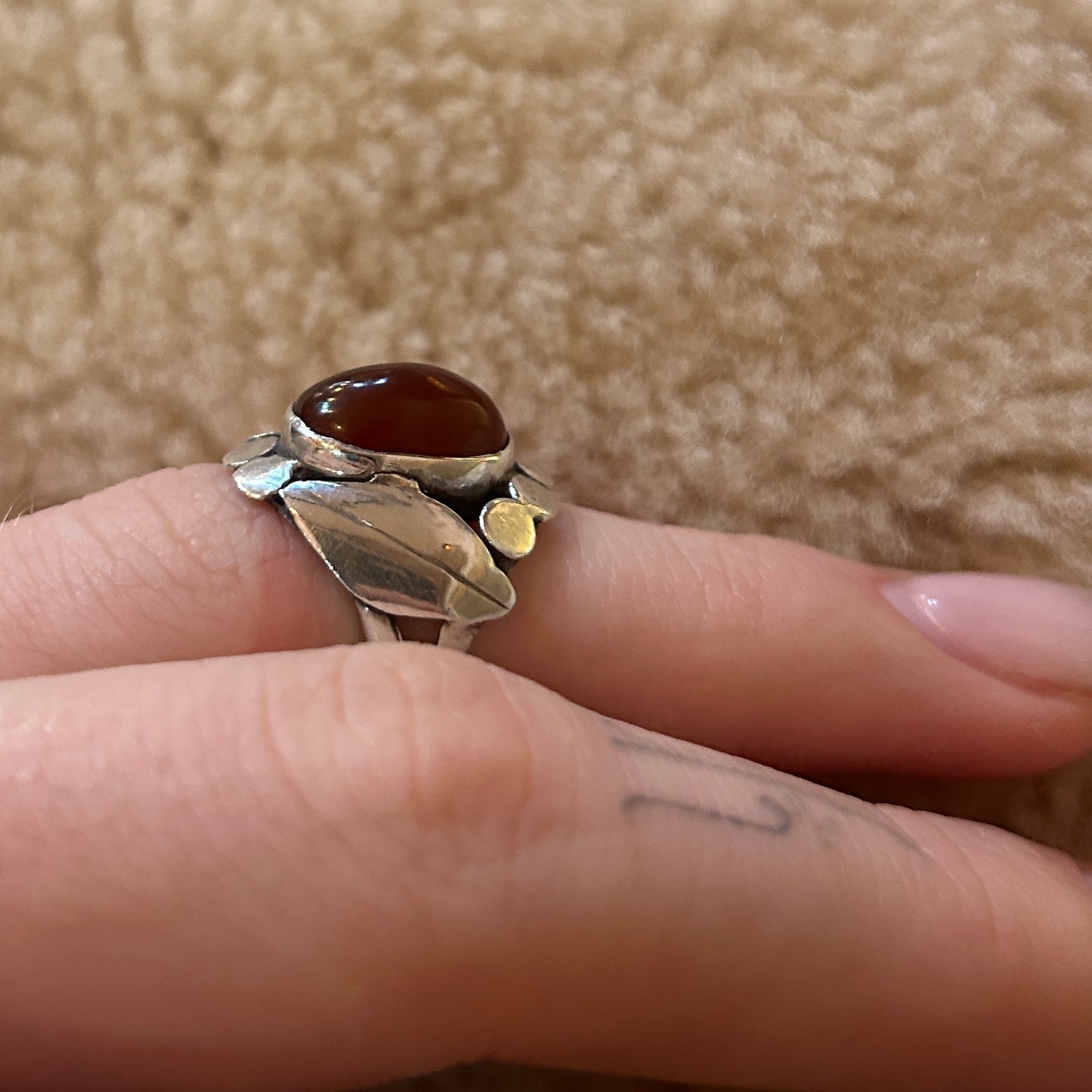Handmade 925 Silver + Carnelian Ring