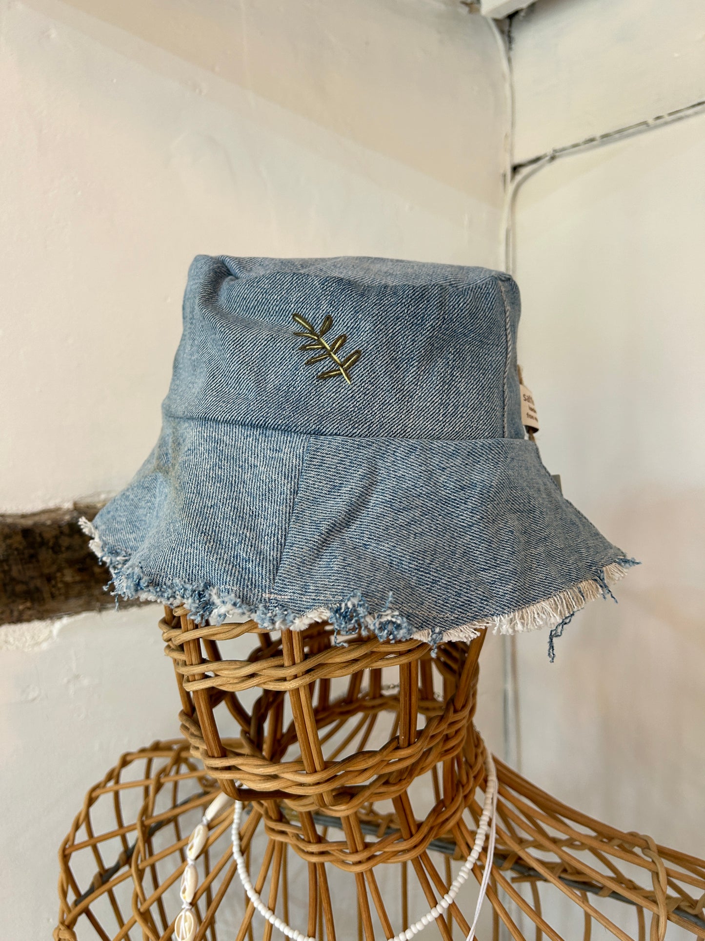 Saffron Skies recycled denim bucket hat *hand embroidered*