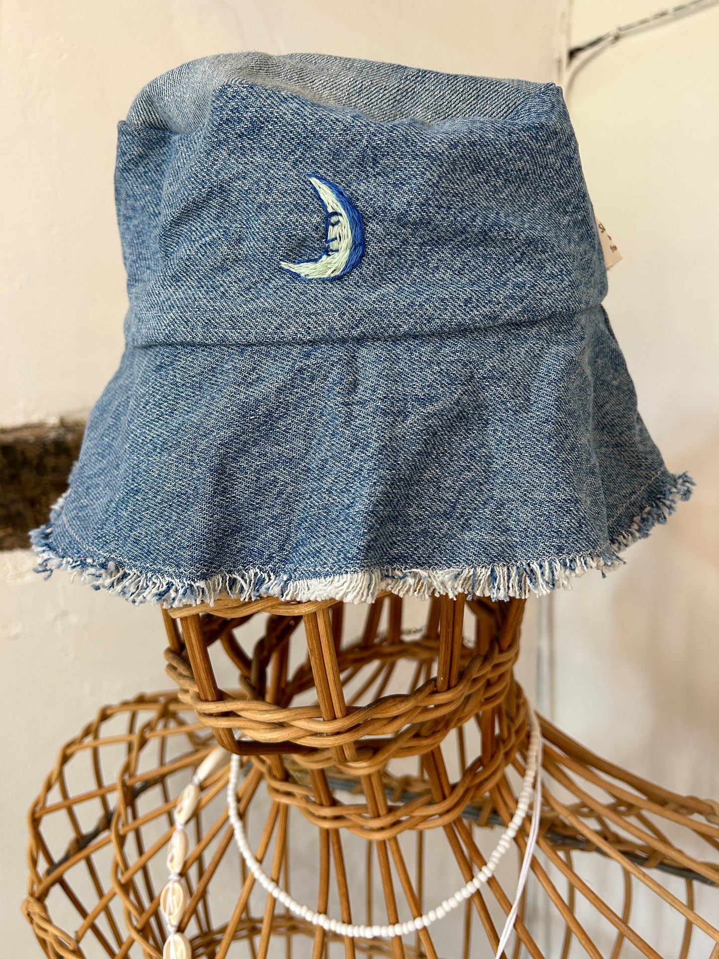 Saffron Skies recycled denim bucket hat *hand embroidered*