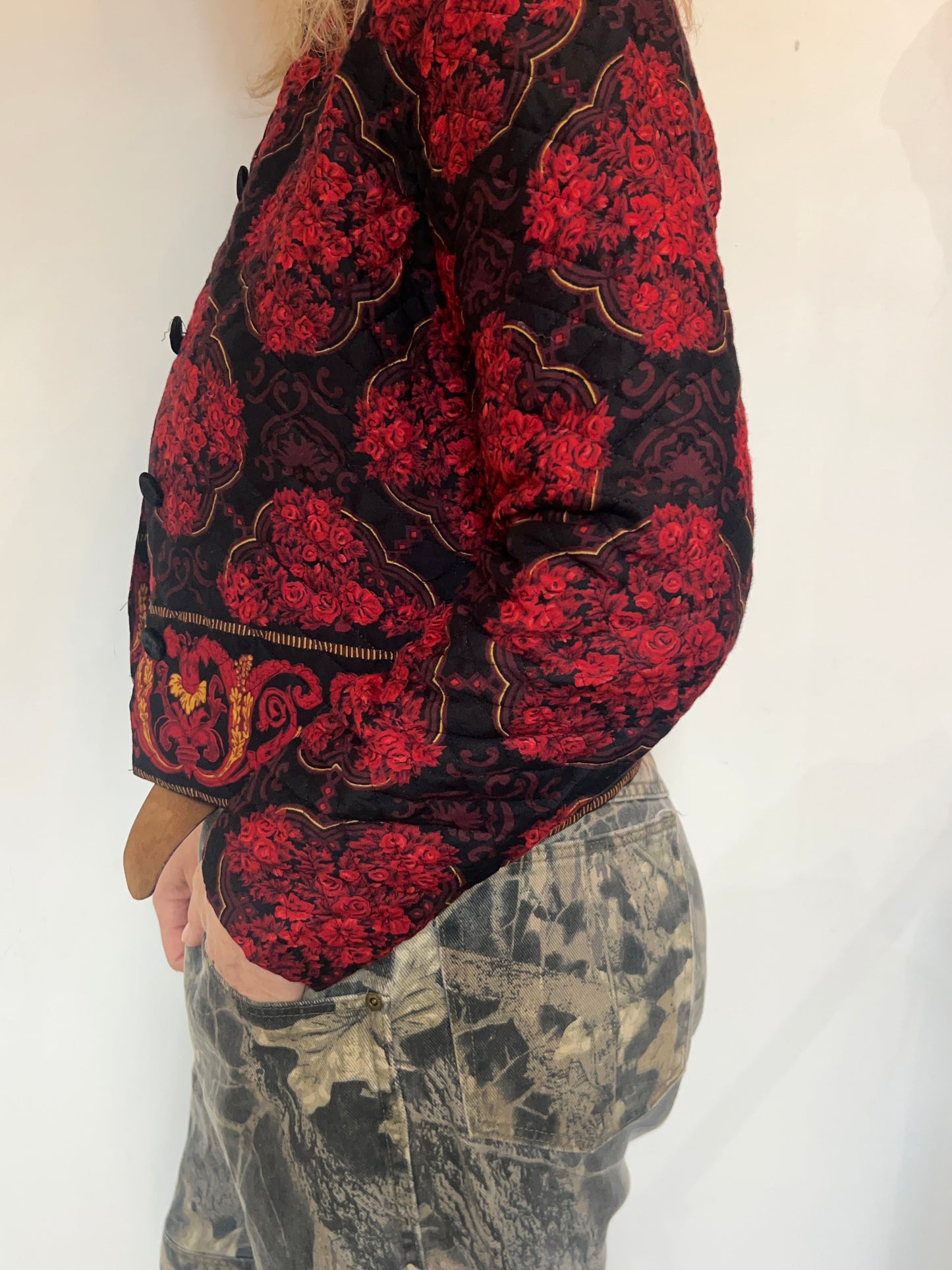 Vintage 1970s quilted spring jacket red & black