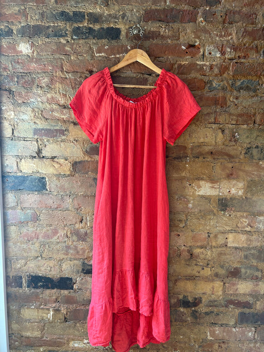 Coral linen dress