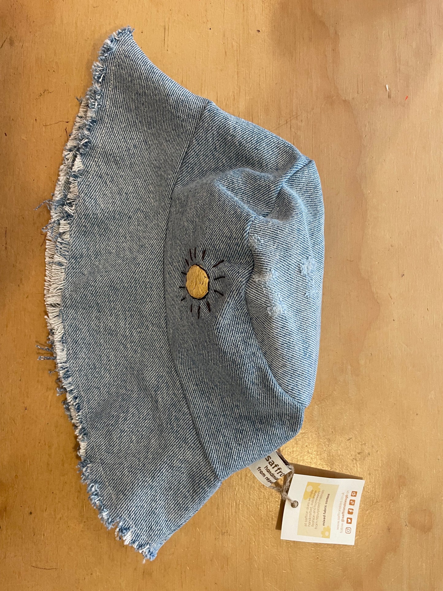 Saffron Skies recycled denim bucket hat *hand embroidered*