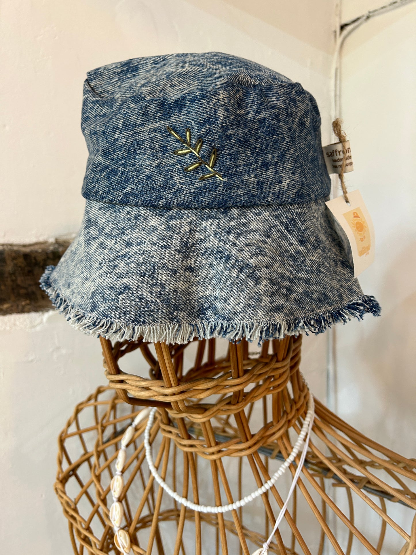 Saffron Skies recycled denim bucket hat *hand embroidered*