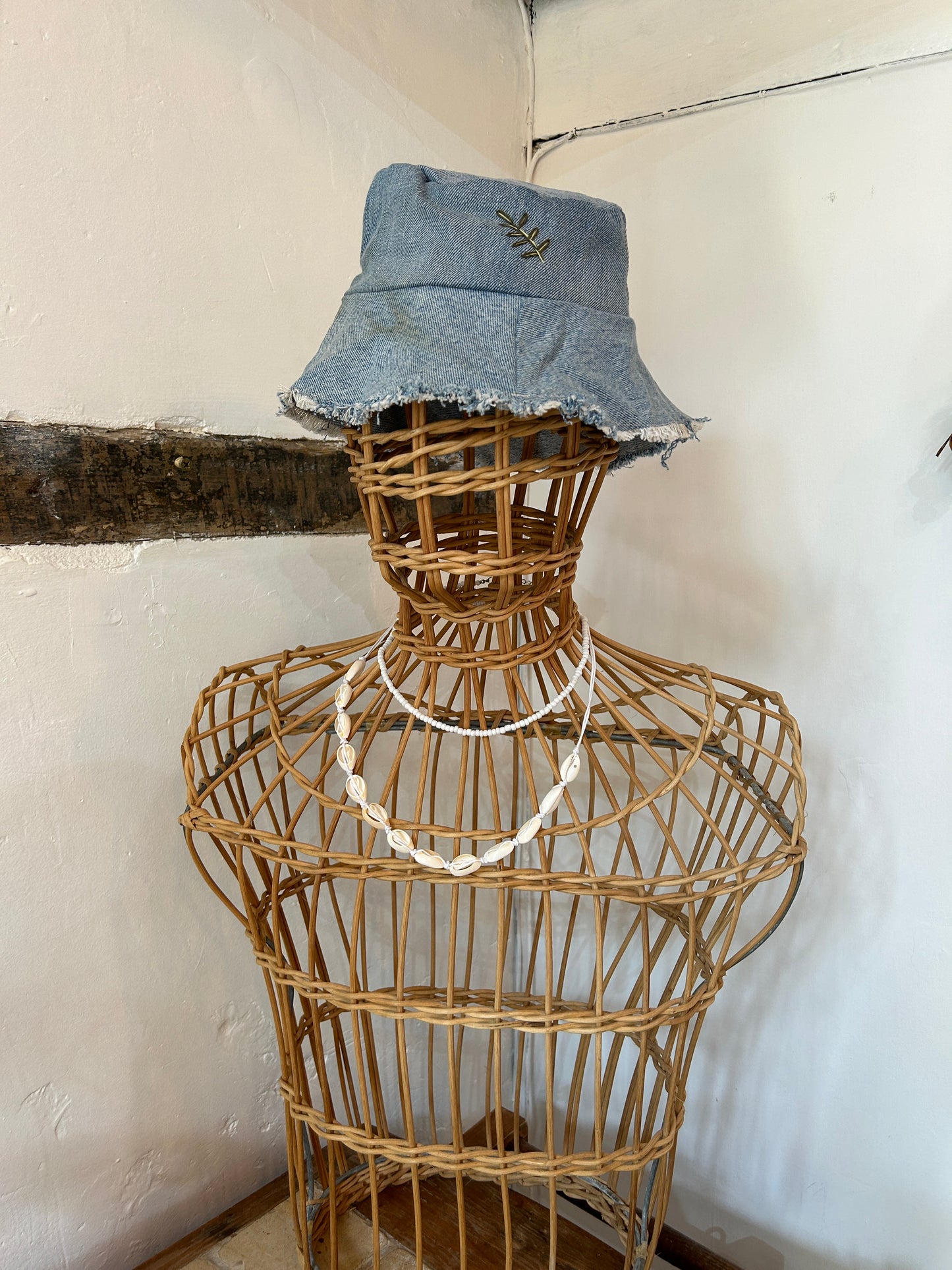 Saffron Skies recycled denim bucket hat *hand embroidered*