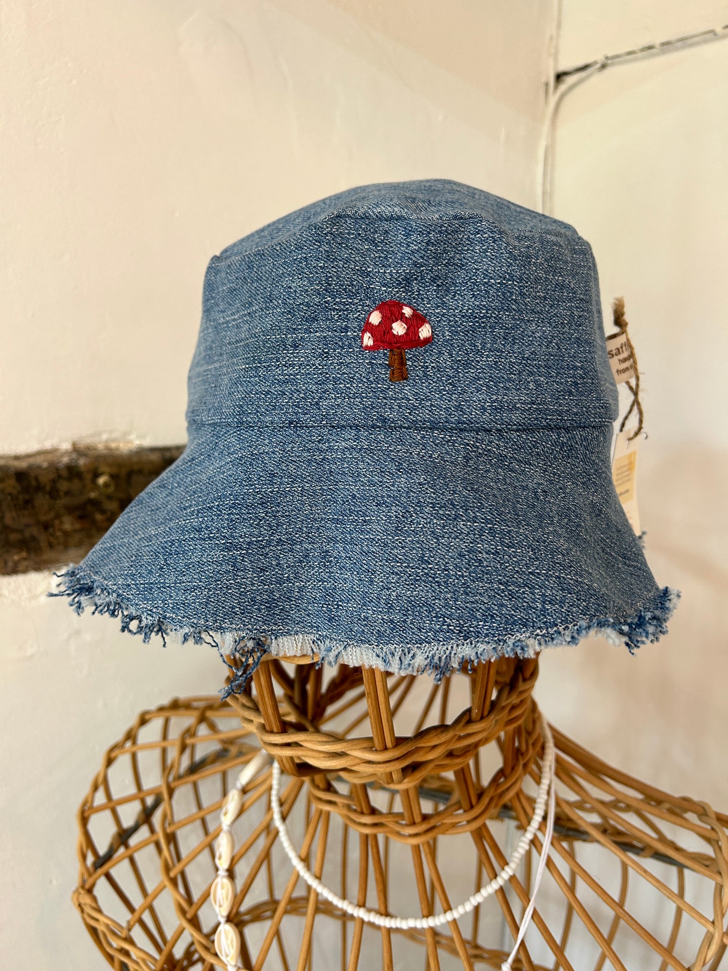 Saffron Skies recycled denim bucket hat *hand embroidered*