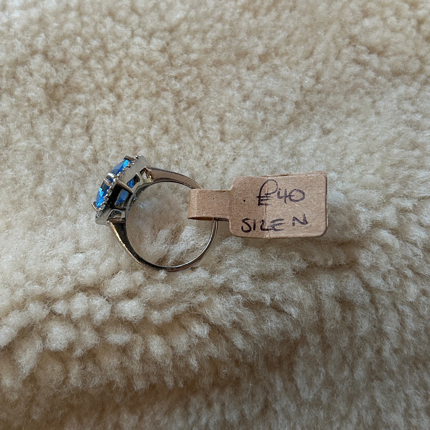 Blue Topaz and Cz Ring 925 silver Detailed Shield