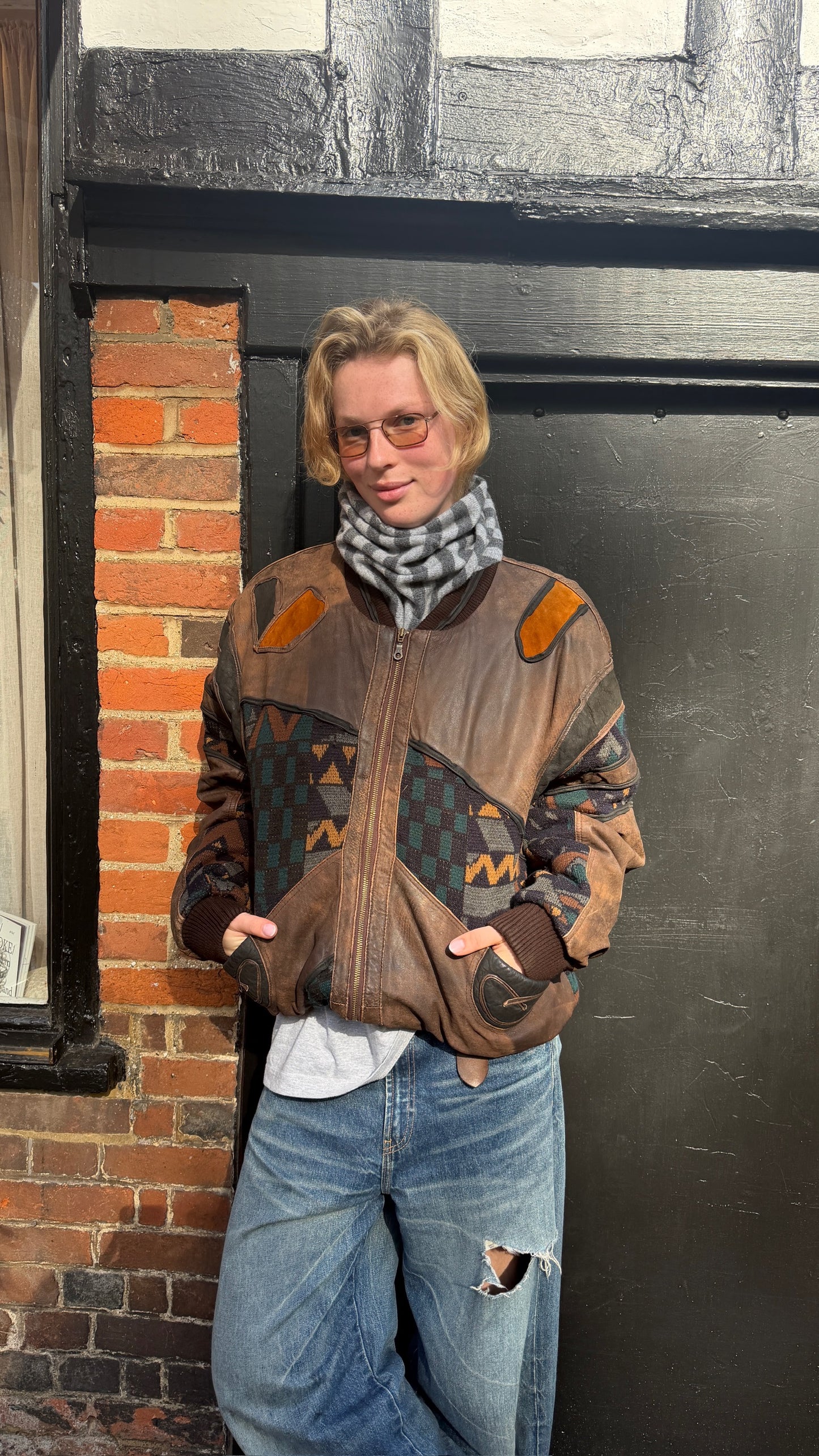 Vintage Leather Aztec Coat