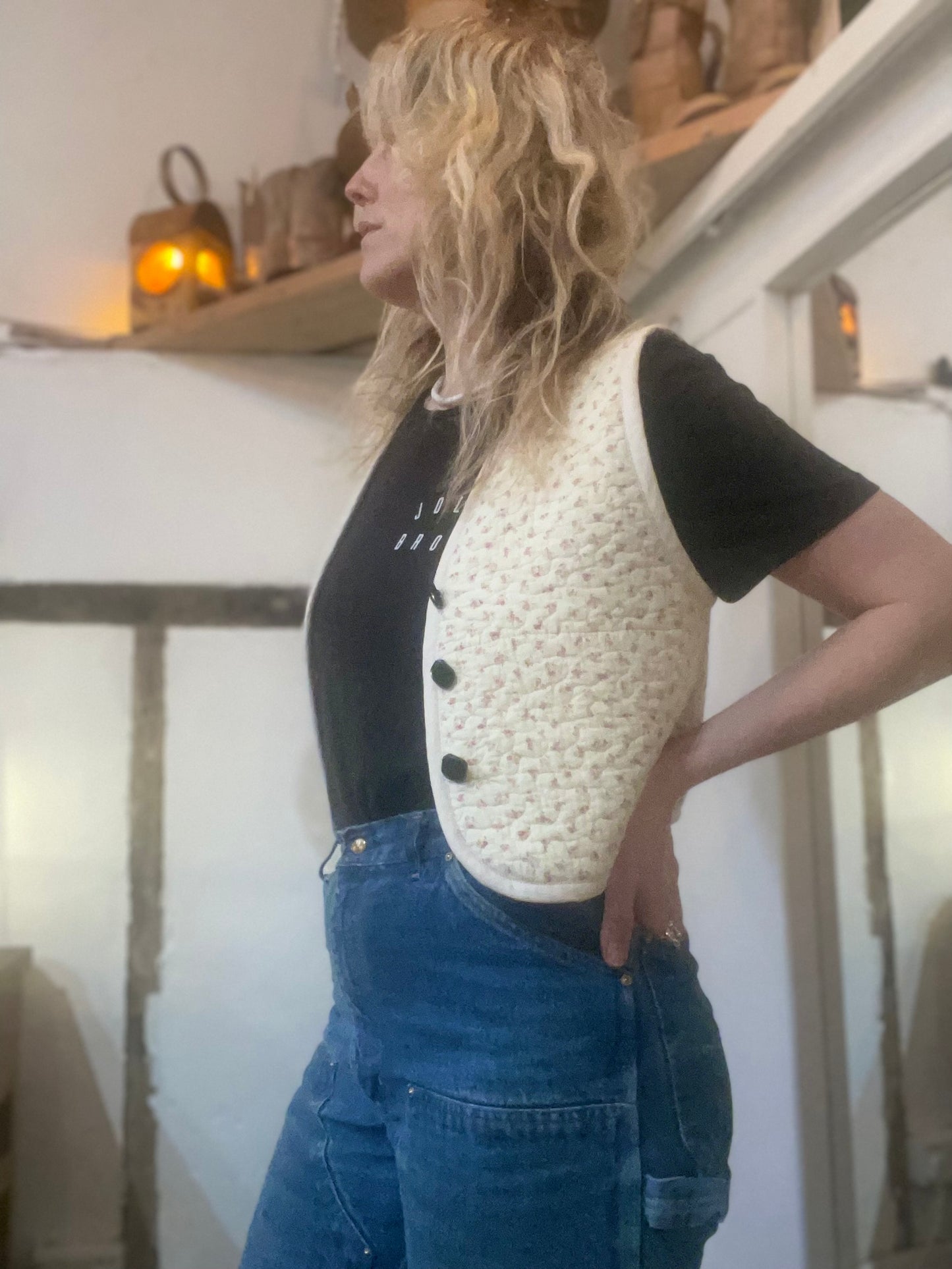 Jolly Brown hand tailored Ditsy crop vest
