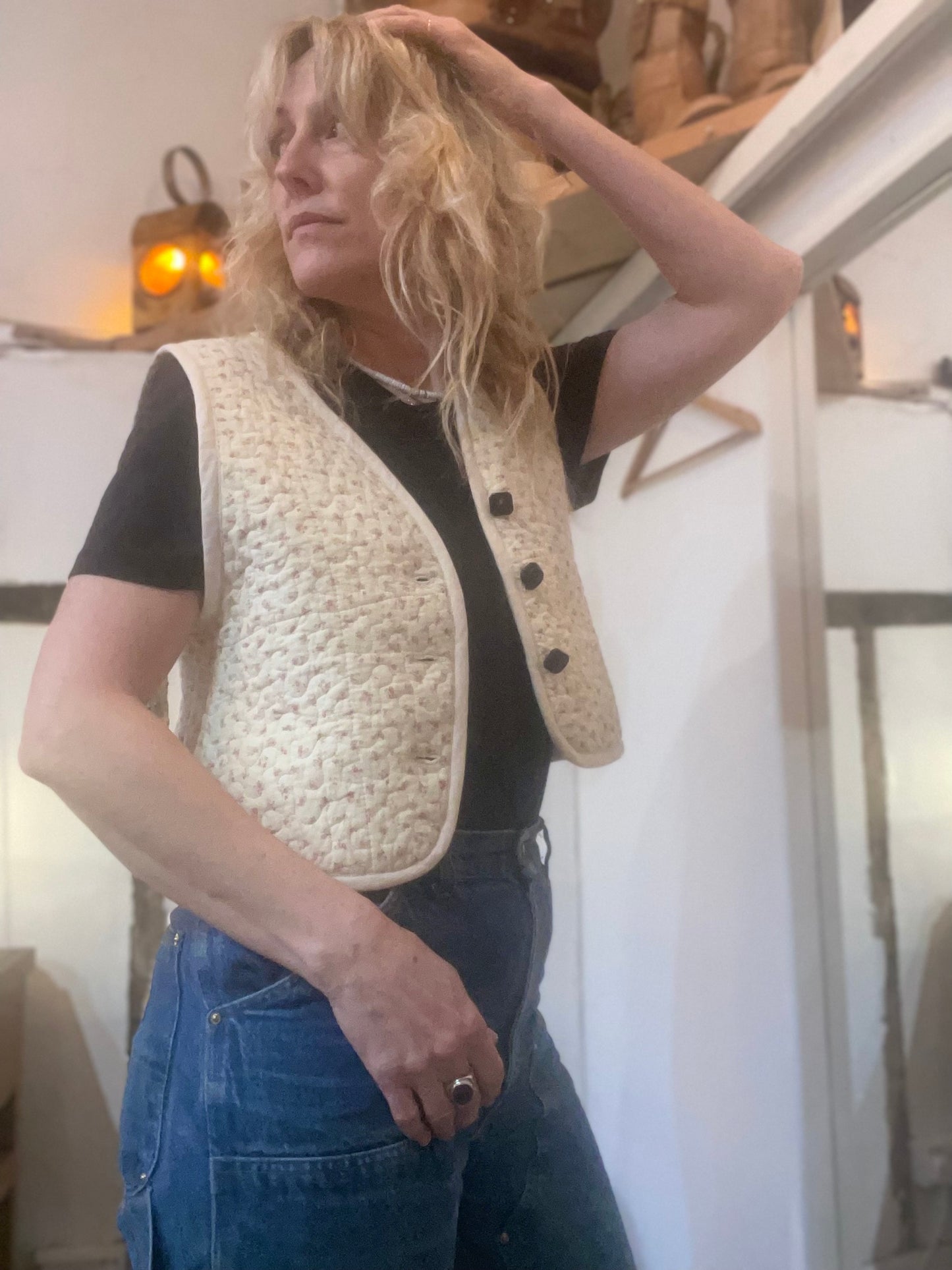 Jolly Brown hand tailored Ditsy crop vest