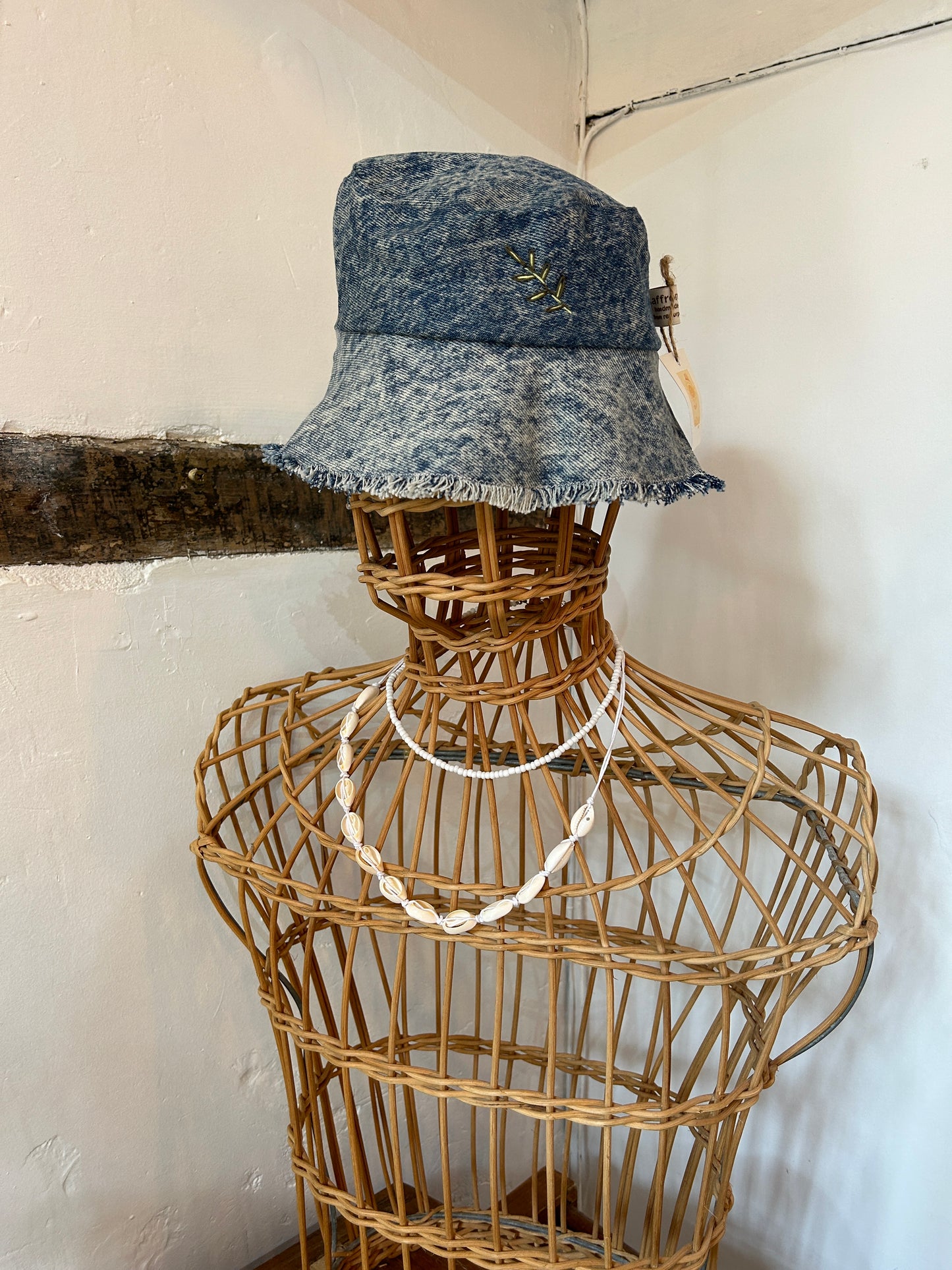 Saffron Skies recycled denim bucket hat *hand embroidered*
