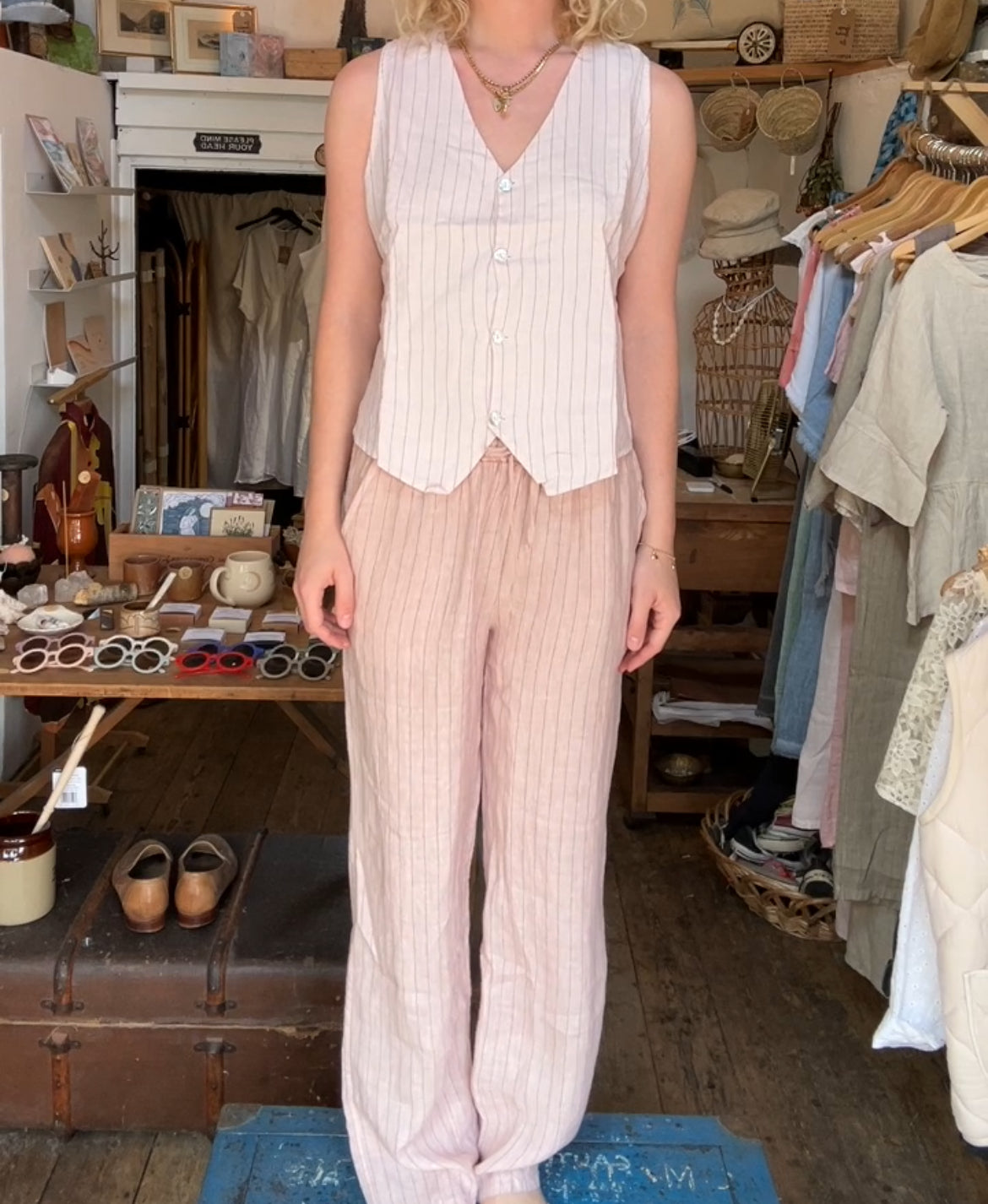 White Linen stripe vest