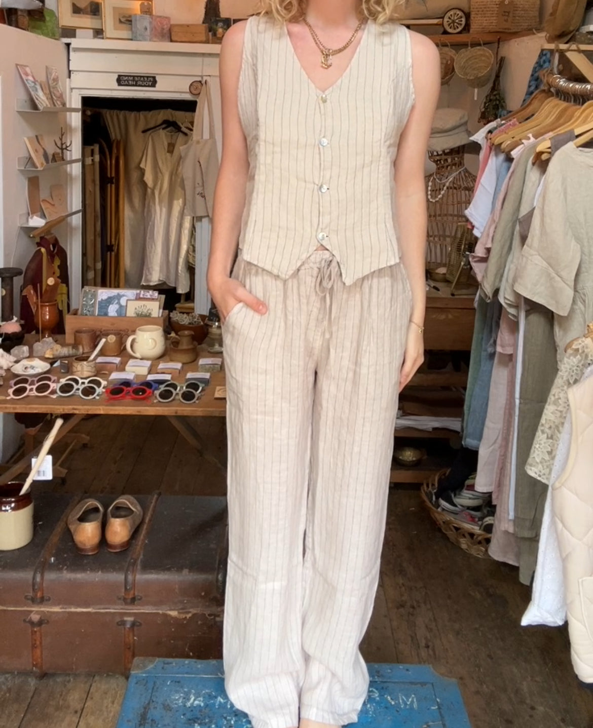 Beige Linen Trousers