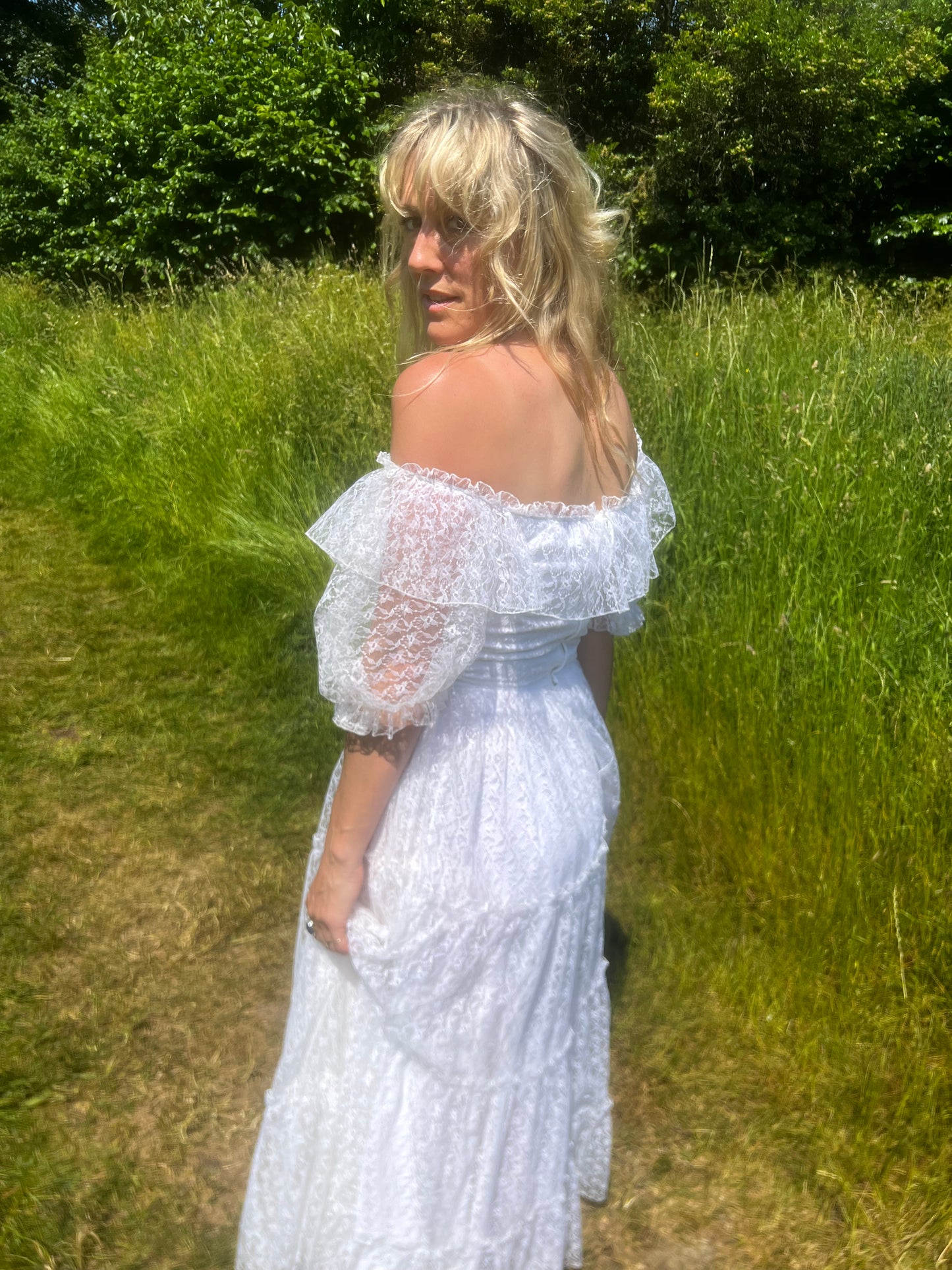 1970s Tiered Bohemian Maxi Dress in White