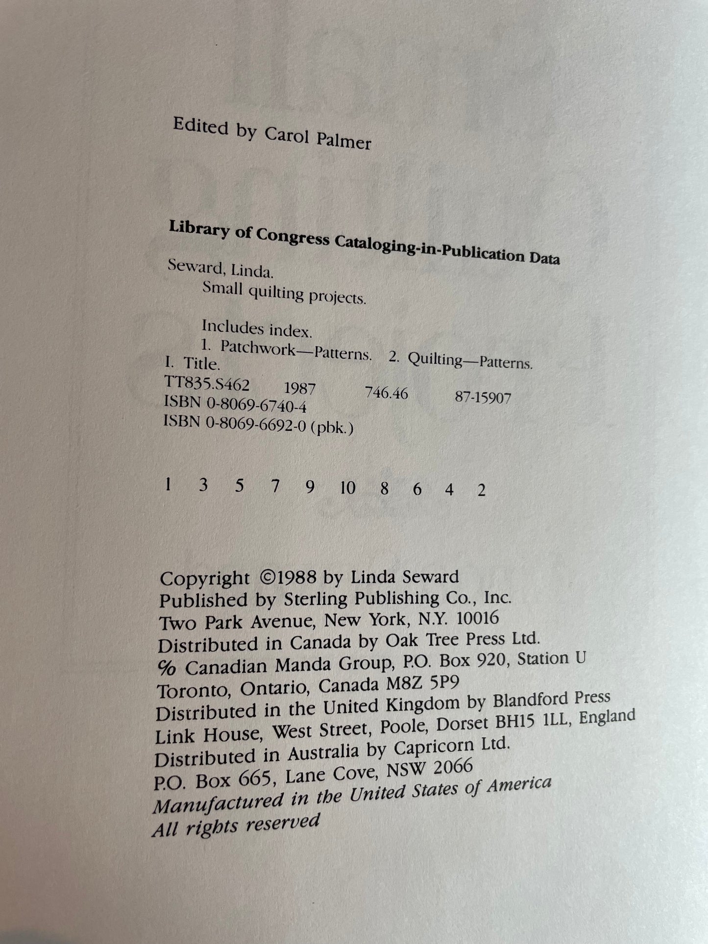 Small Quilting Projects by Linda Seward 1980s Book