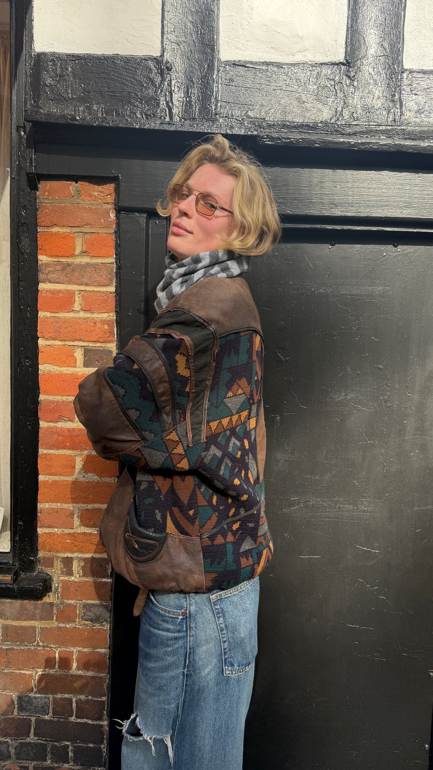 Vintage Leather Aztec Coat