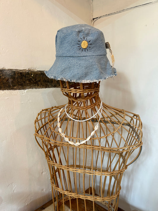 Saffron Skies recycled denim bucket hat *hand embroidered*