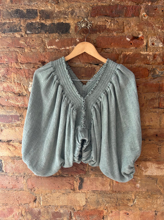 Green linen waffle crop