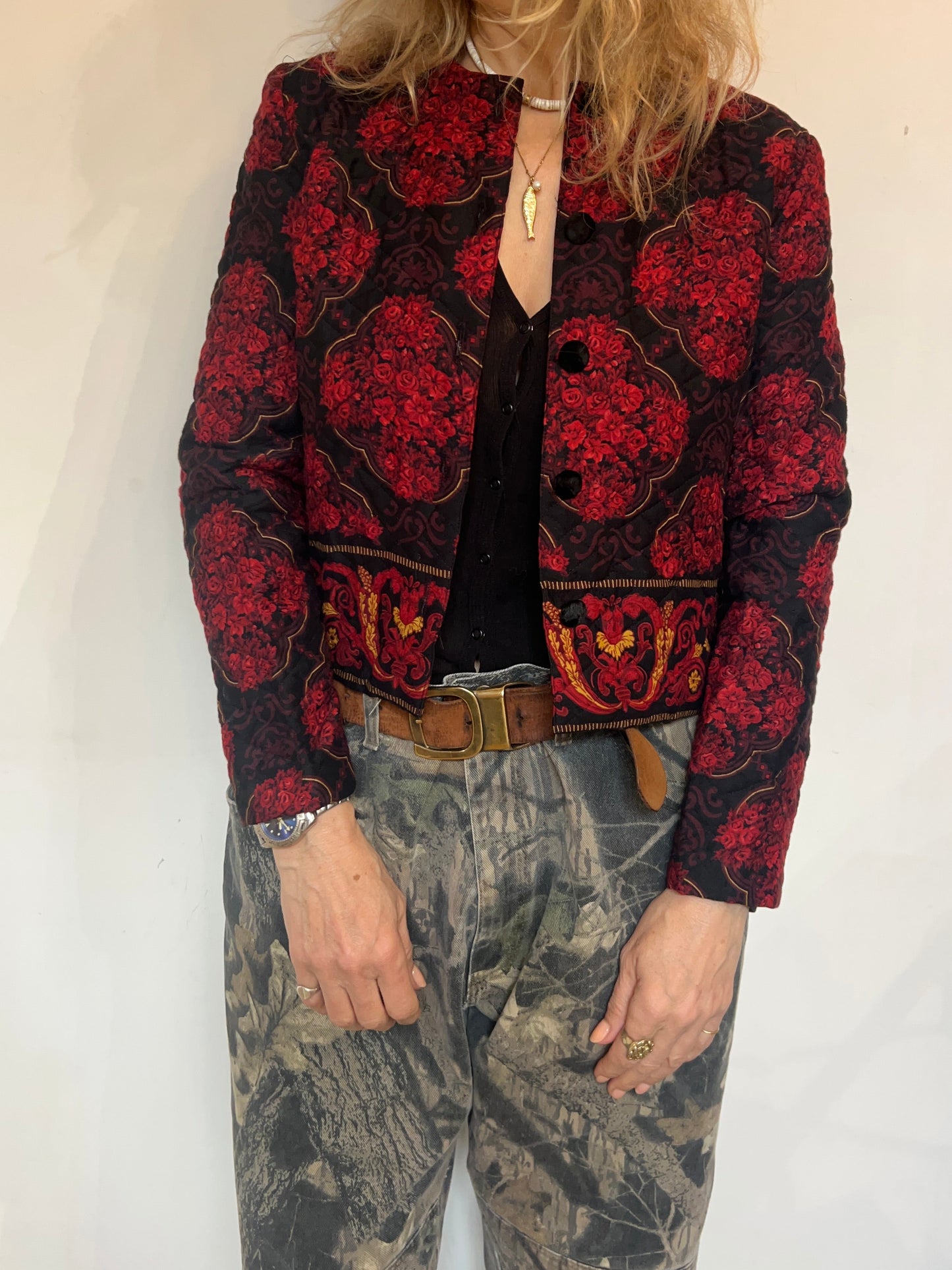 Vintage 1970s quilted spring jacket red & black