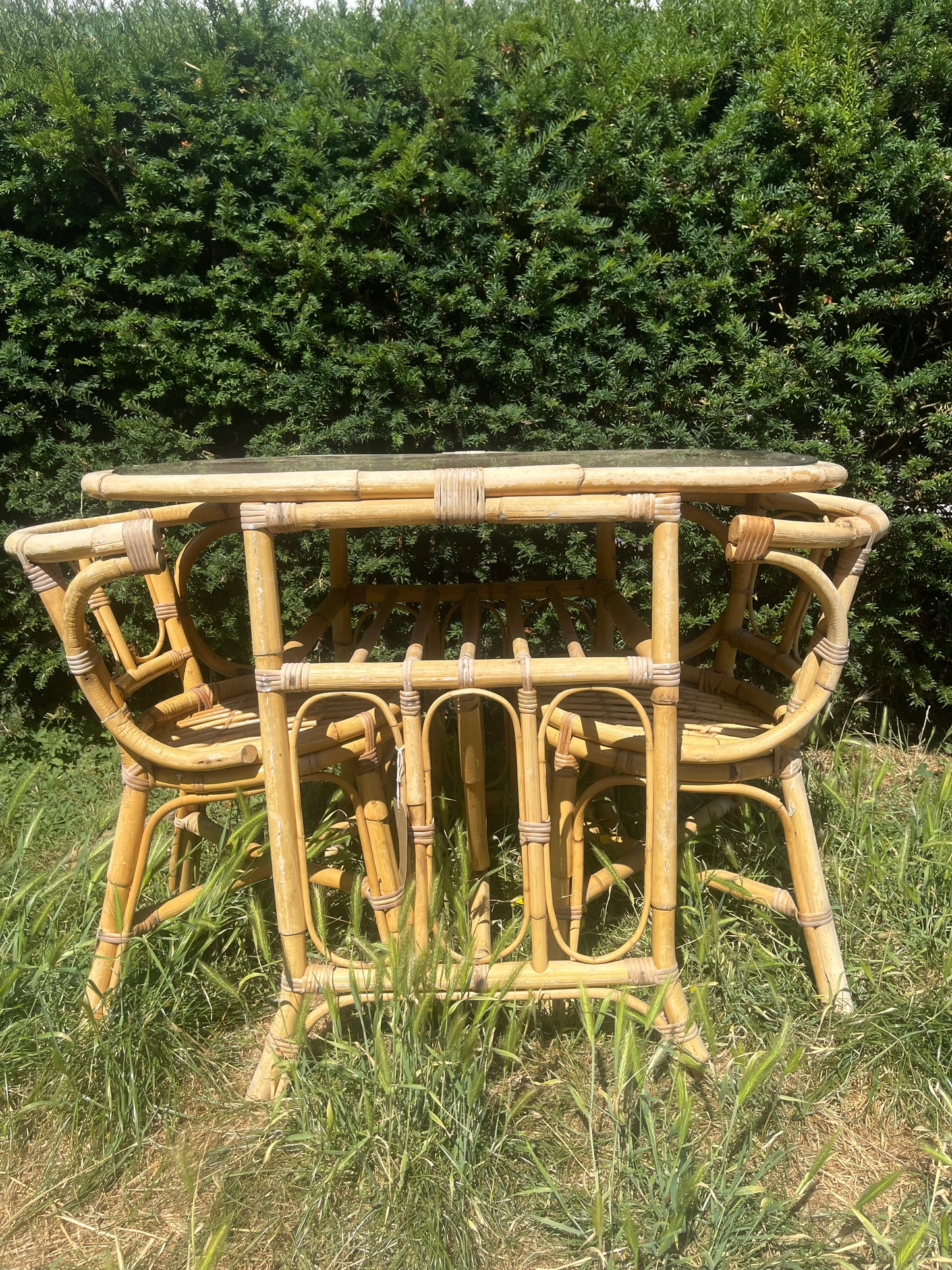 1970s Bamboo Bistro table and chair set