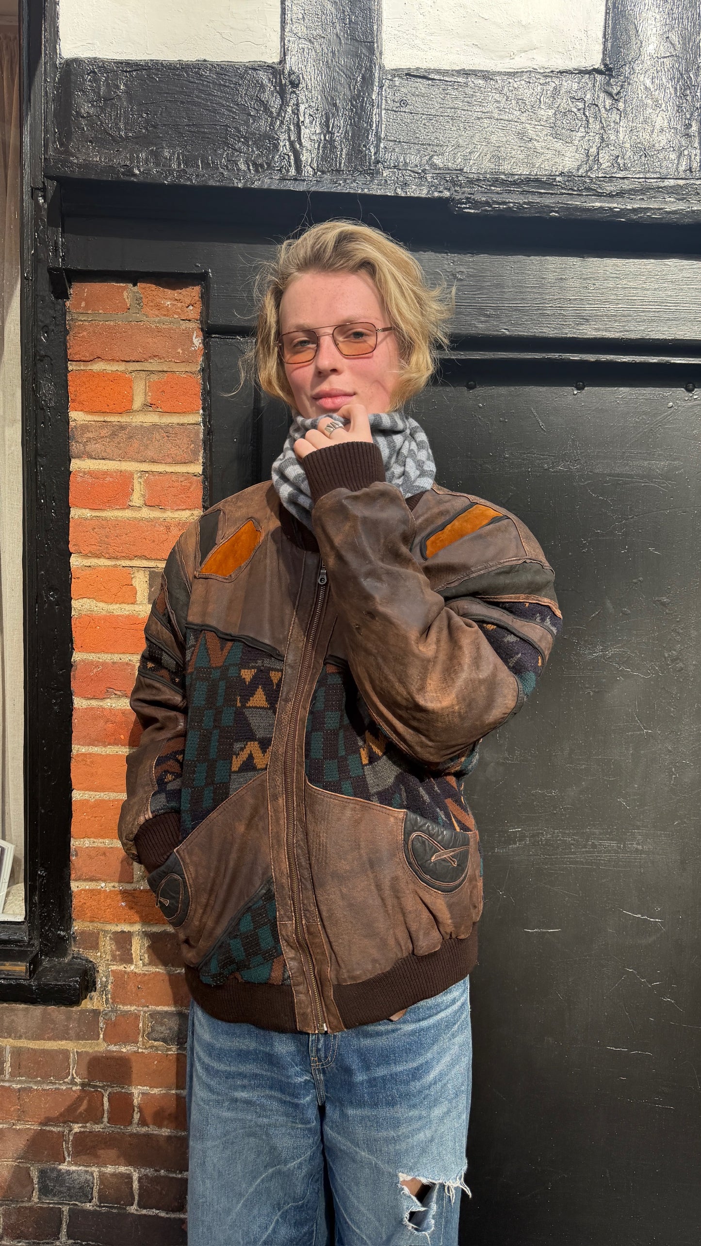 Vintage Leather Aztec Coat