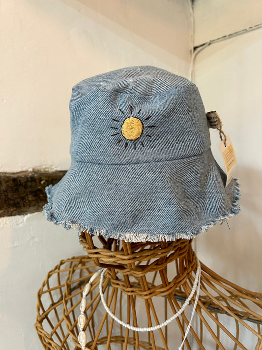 Saffron Skies recycled denim bucket hat *hand embroidered*