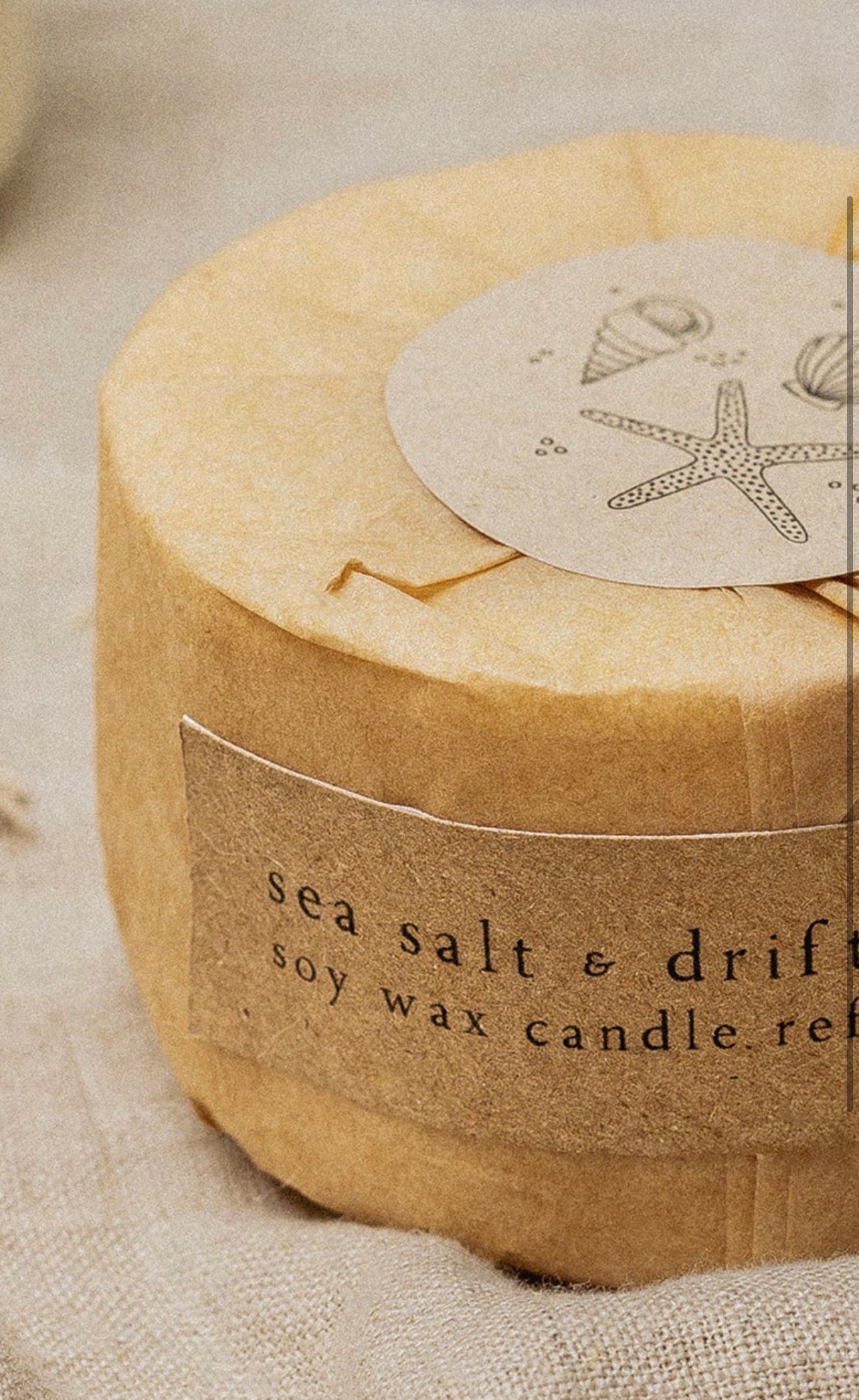 Bobella sea salt & driftwood Natural Candle with stoneware pot and refill