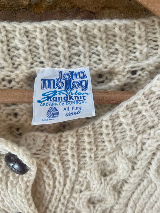 Vintage Donegal Irish cream cable knit wool Cardigan