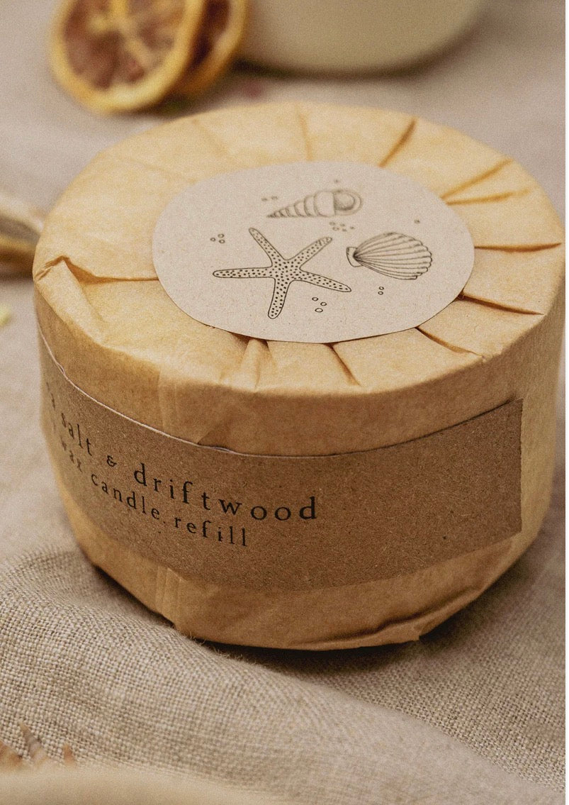 Bobella sea salt & driftwood Natural Candle with stoneware pot and refill
