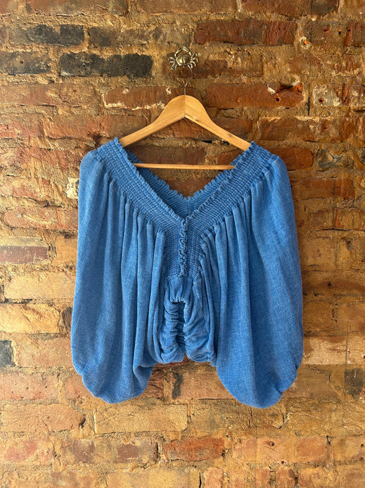 Lighter blue linen crop