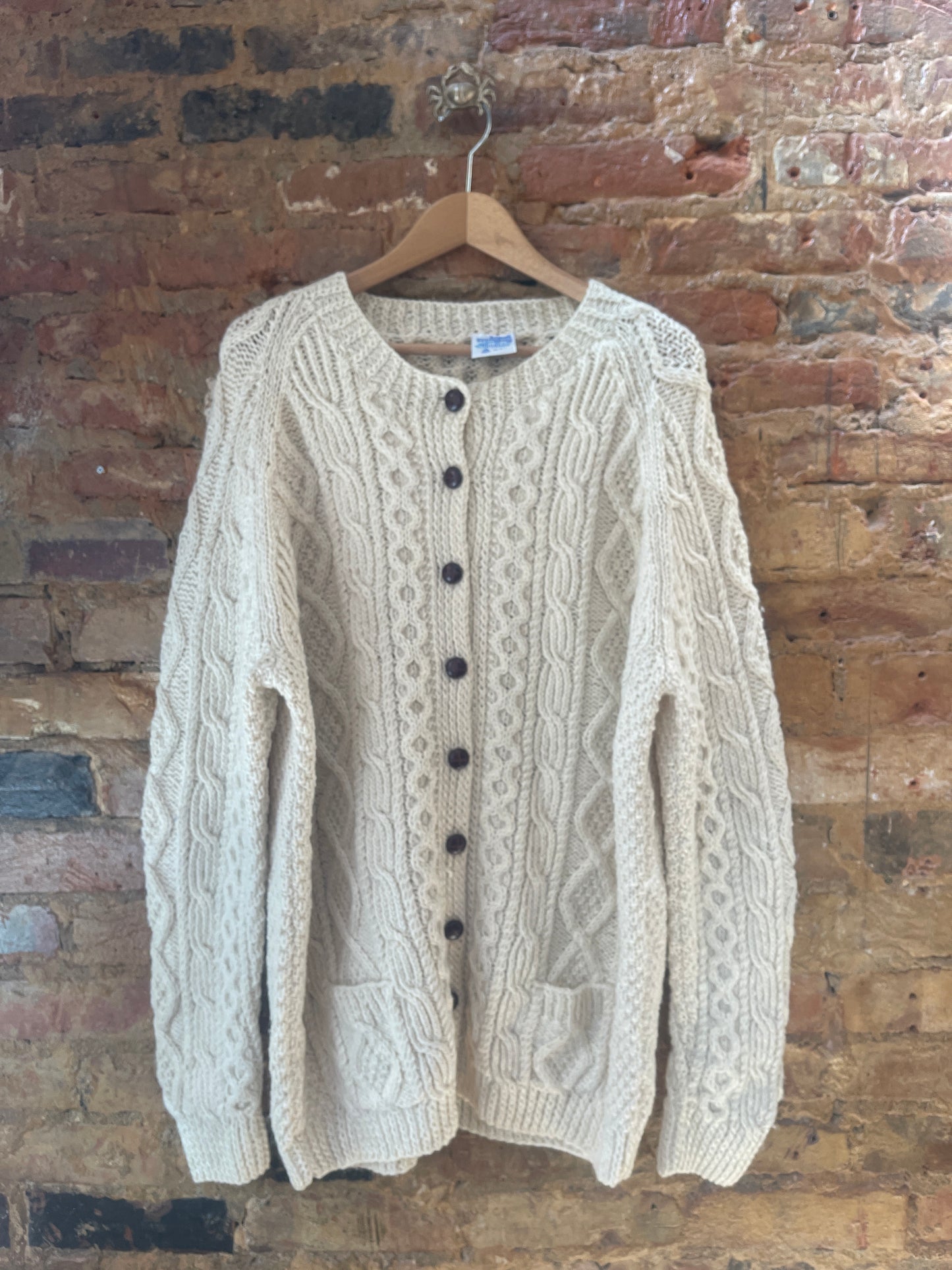 Vintage Donegal Irish cream cable knit wool Cardigan