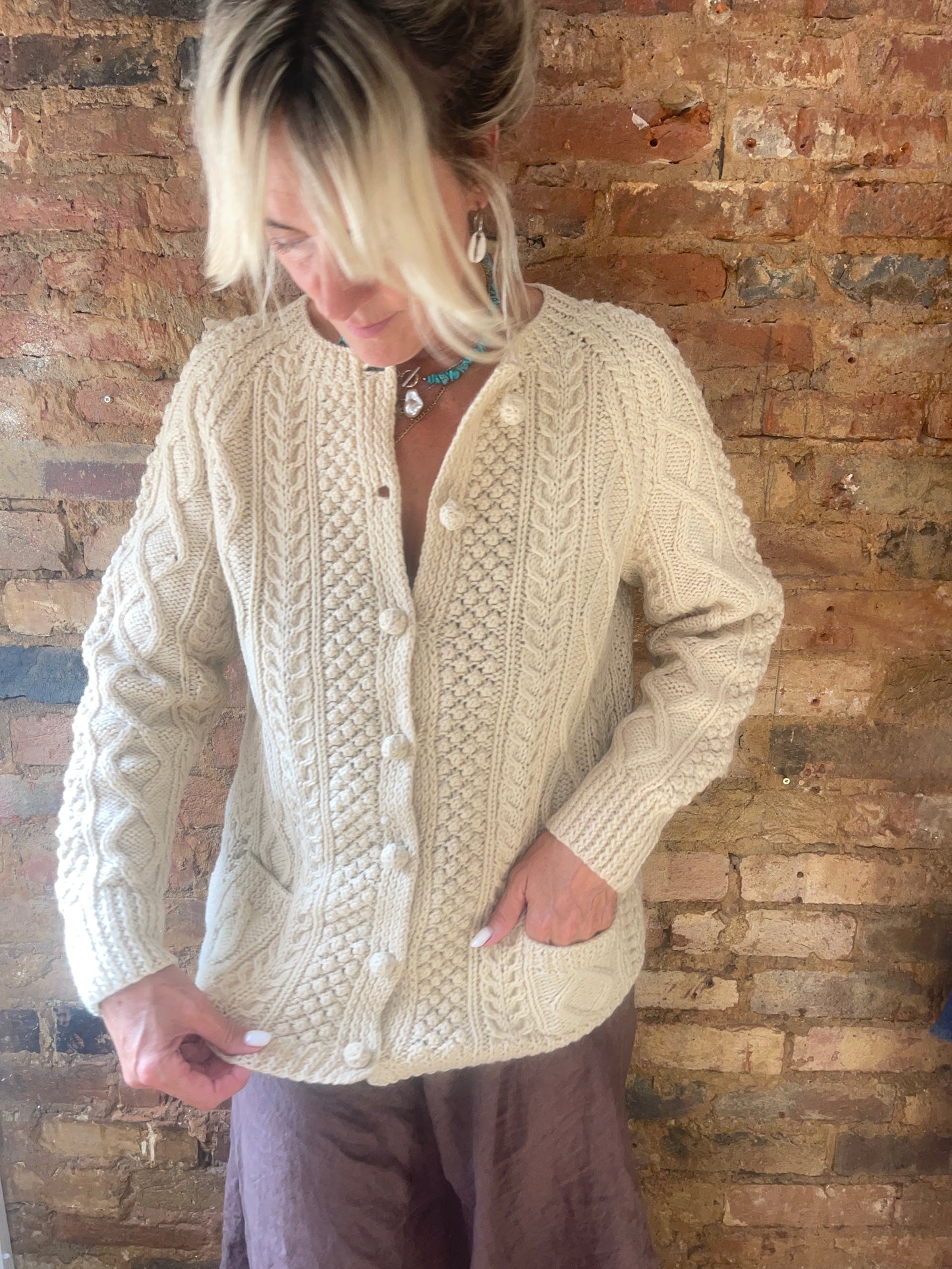 Vintage Irish cottage Industries cable knit wool cardigan
