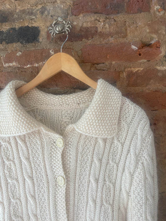 Vintage handmade cream cable knit wool Cardigan