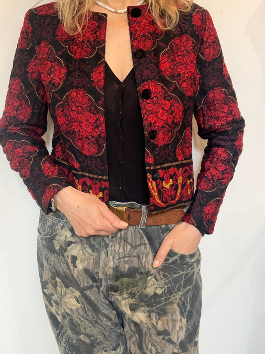 Vintage 1970s quilted spring jacket red & black