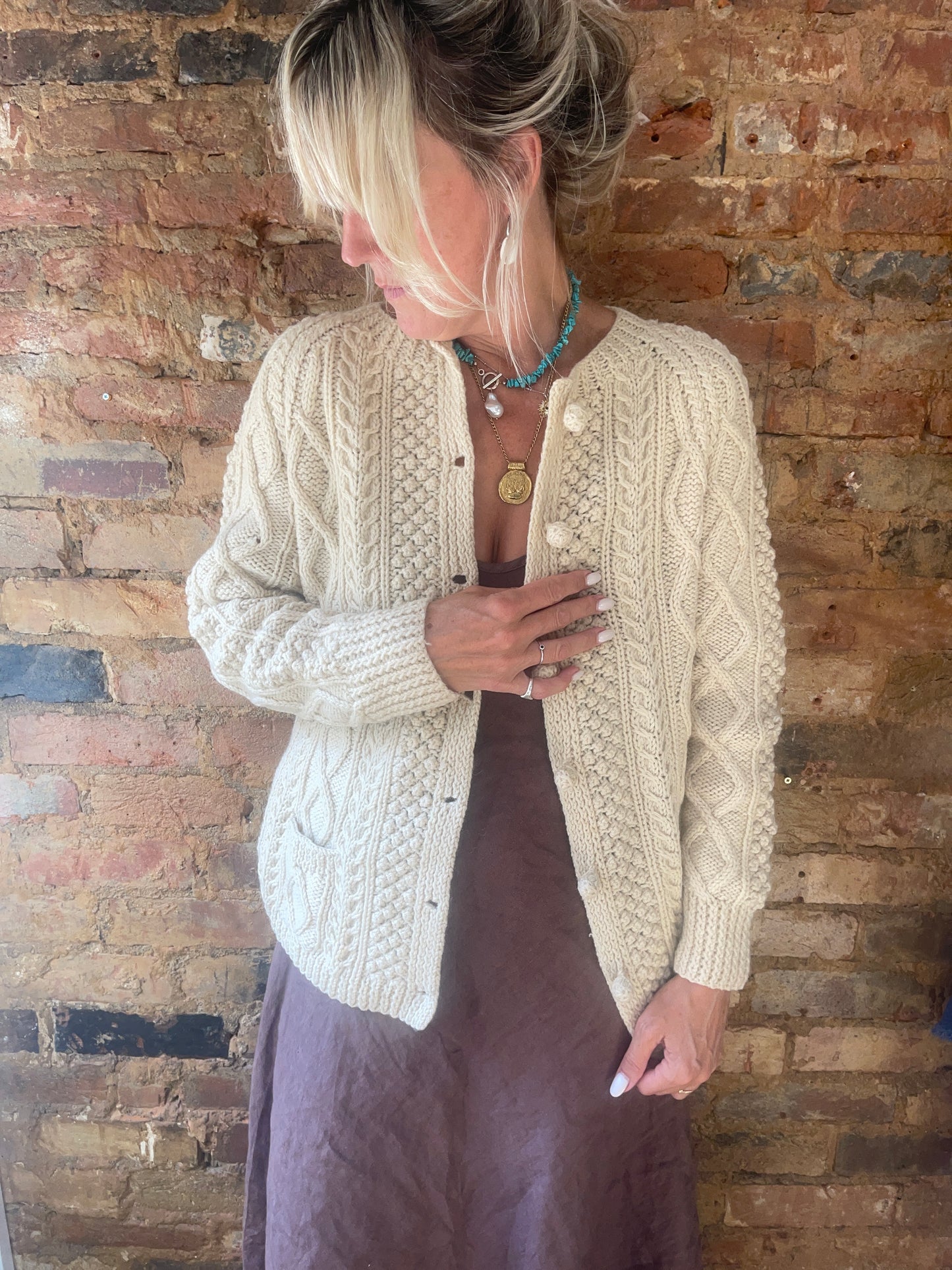 Vintage Irish cottage Industries cable knit wool cardigan