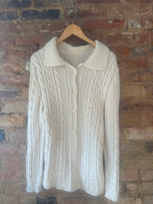 Vintage handmade cream cable knit wool Cardigan