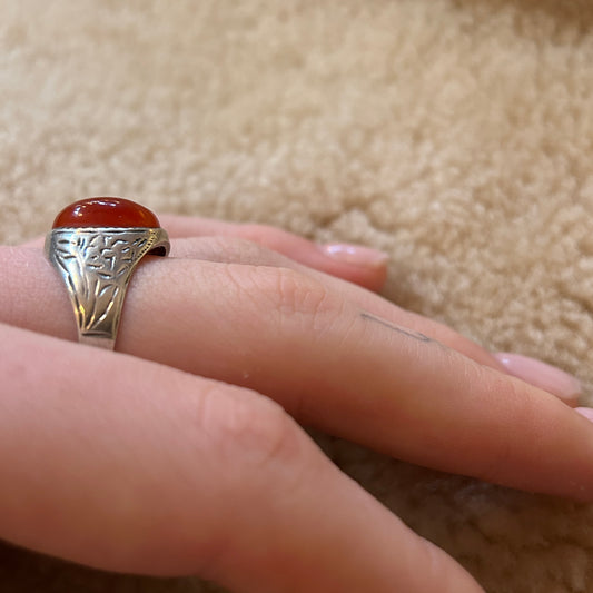 Carnelian Cabochon Ring 925 silver