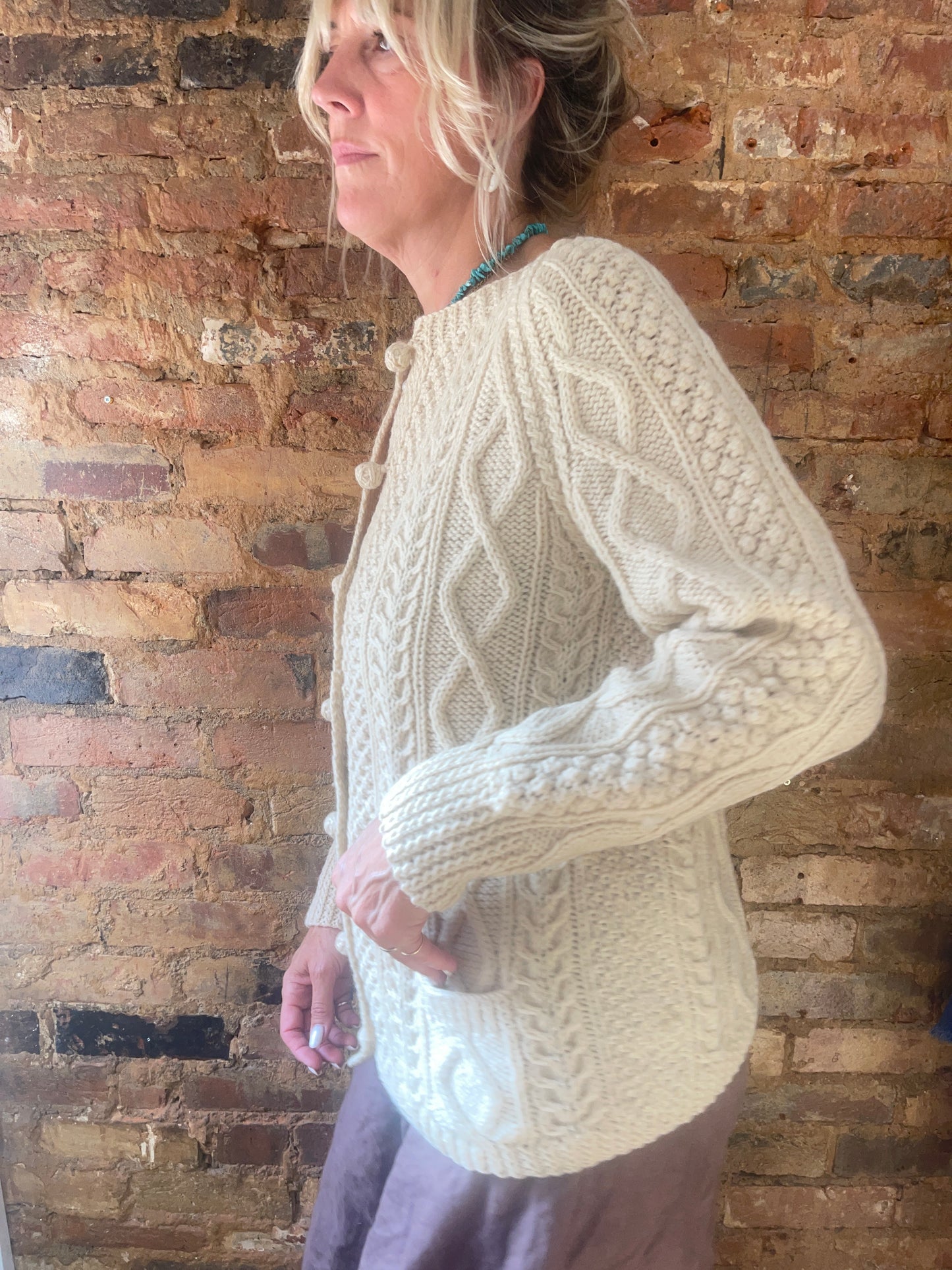 Vintage Irish cottage Industries cable knit wool cardigan