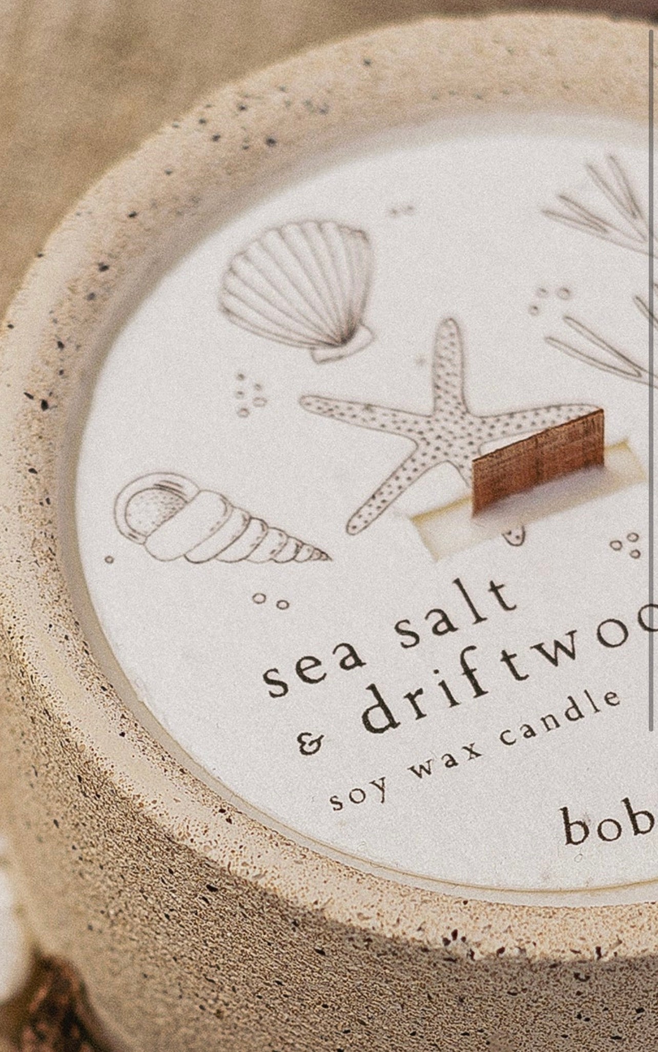 Bobella sea salt & driftwood Natural Candle with stoneware pot and refill