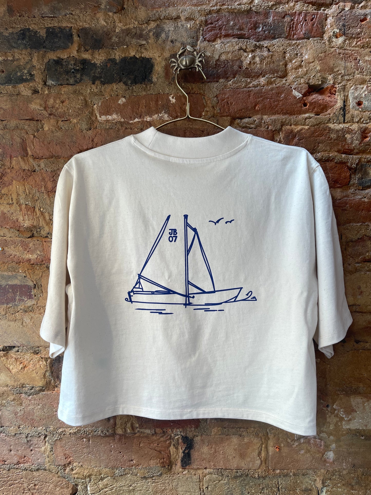 Organic Jolly Brown summer Salty Boat Boxy crop T-shirt
