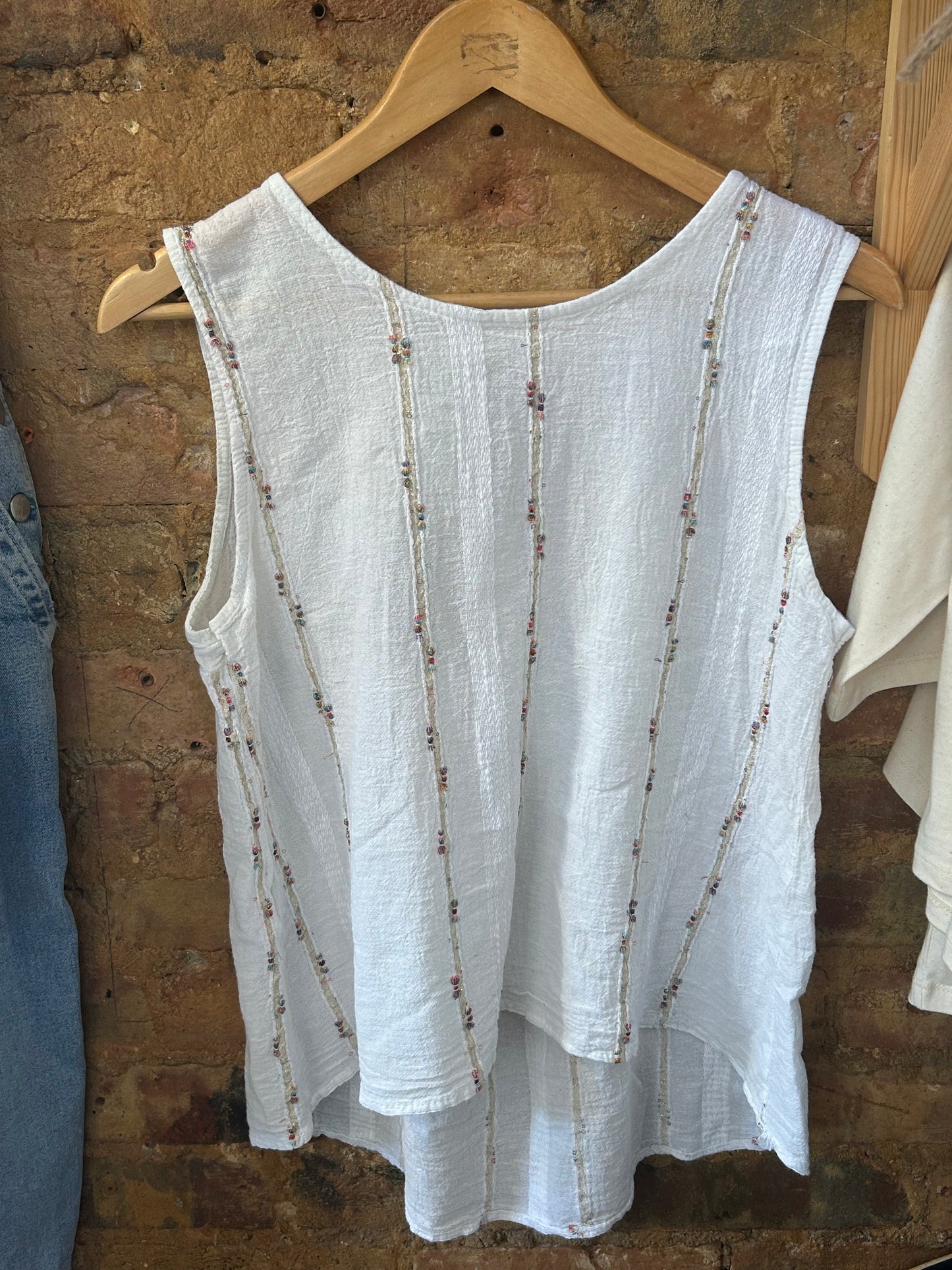 White linen embroidered vest top