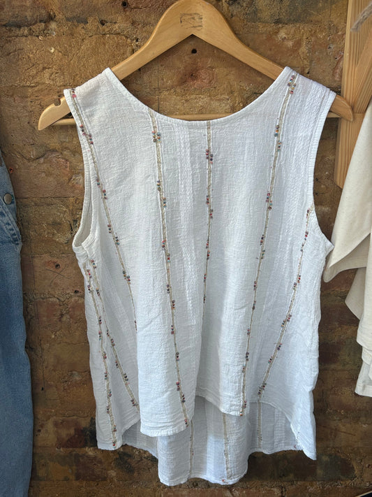 White linen embroidered vest top