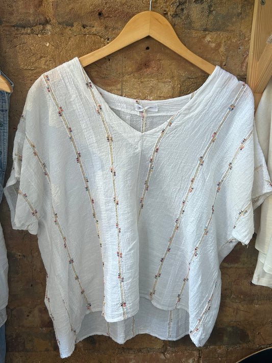 White linen embroidered T-shirt