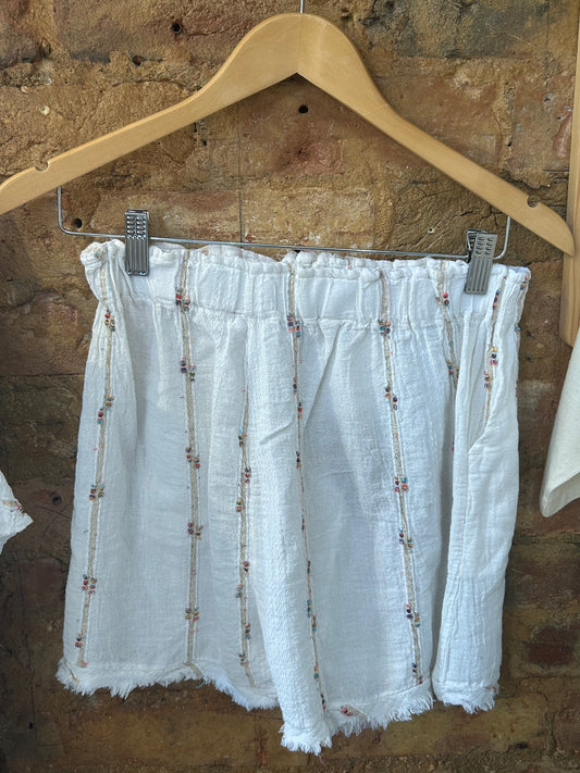 White linen embroidered shorts
