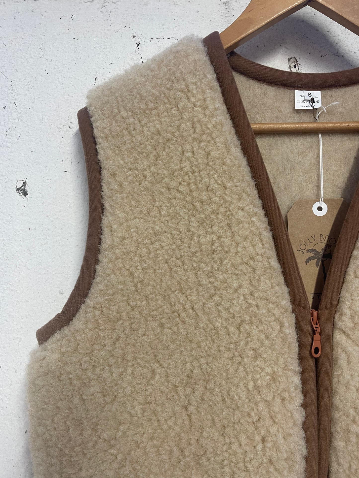 Shearling wool longline Vest in Natural