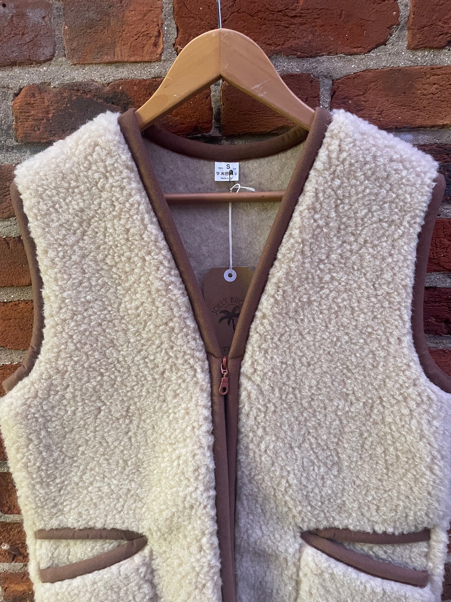 Shearling wool longline Vest in Natural