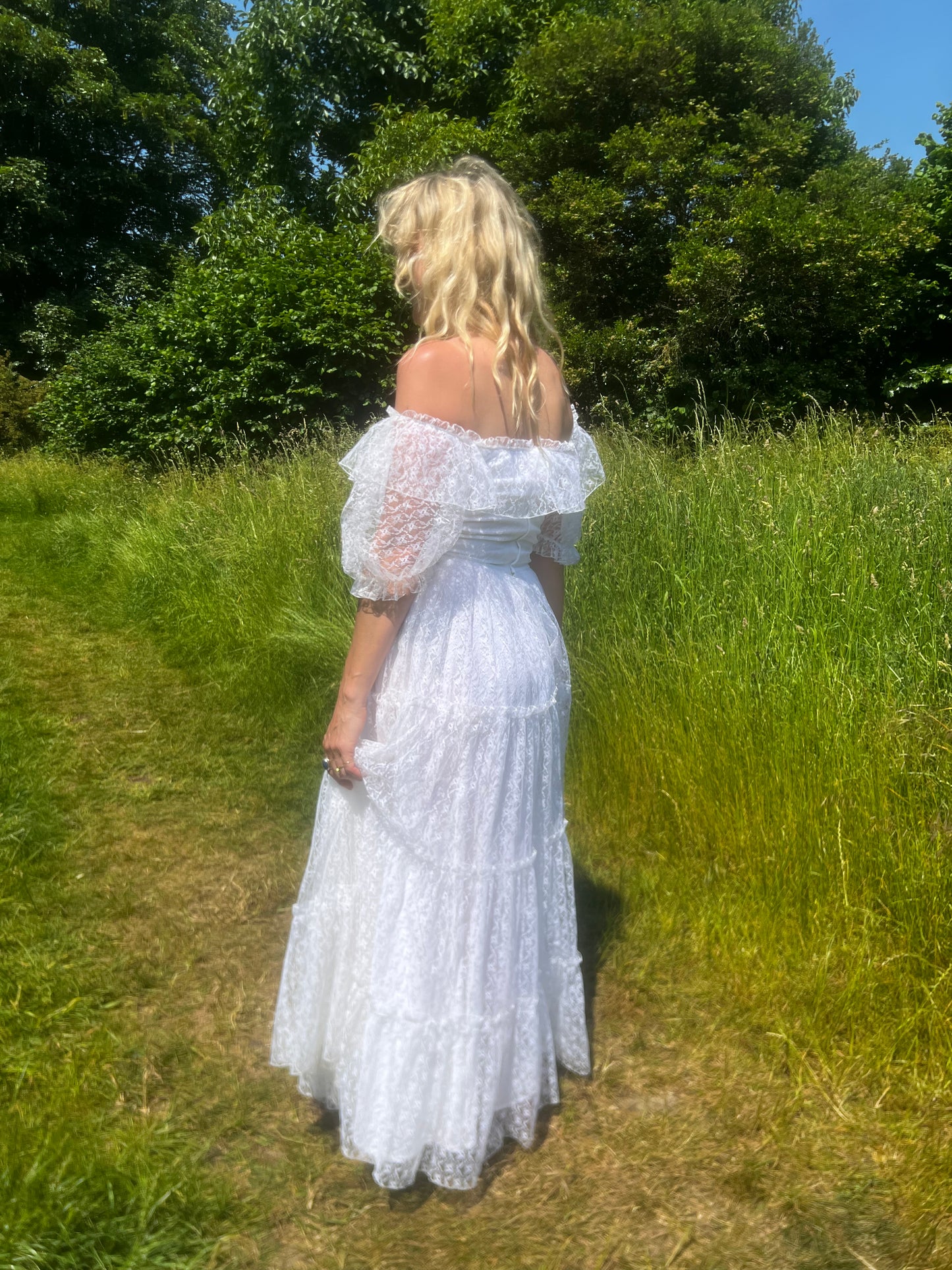1970s Tiered Bohemian Maxi Dress in White