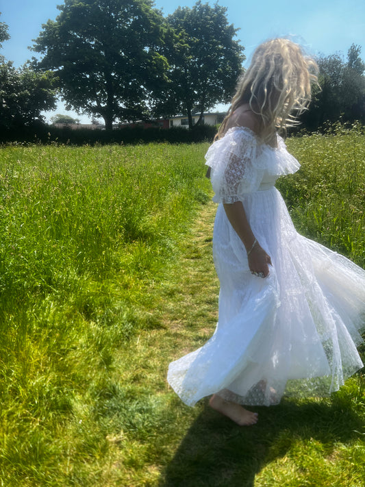1970s Tiered Bohemian Maxi Dress in White